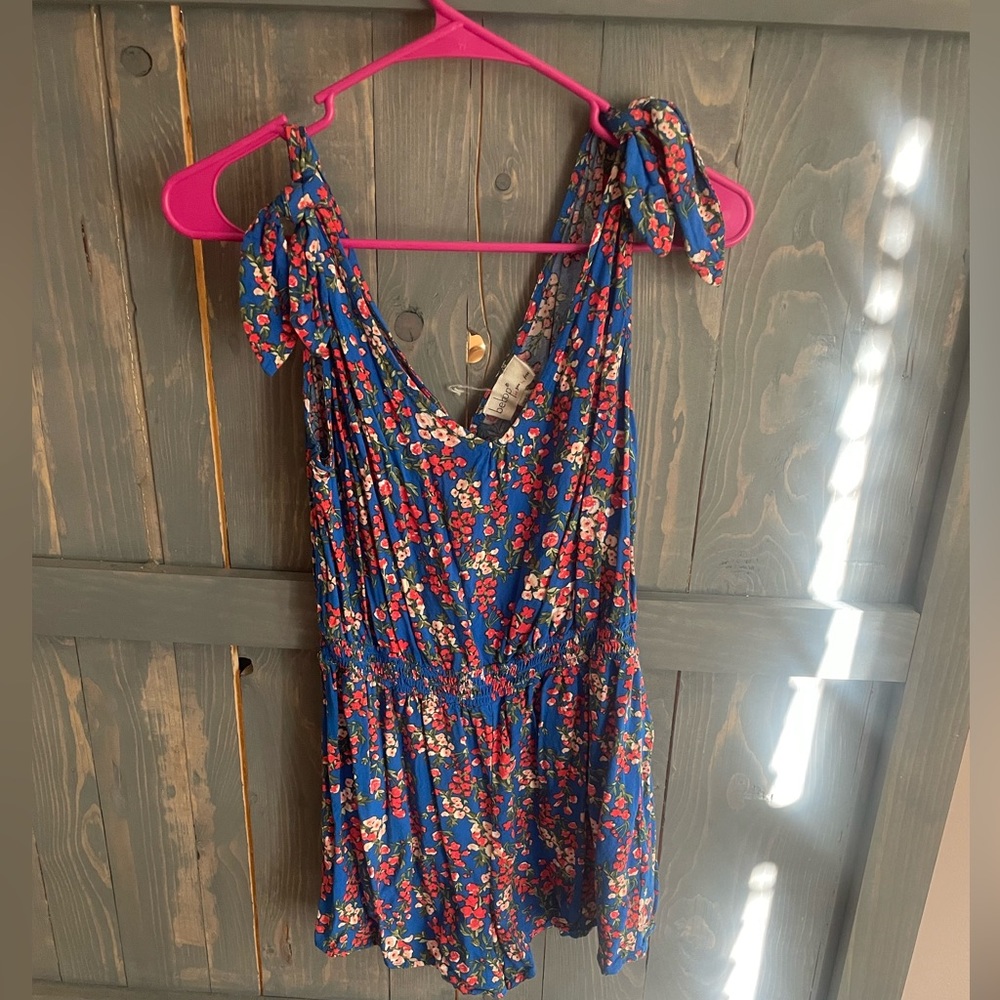 Red and blue floral romper